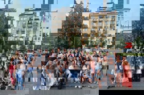 Group of people celebrating on stage