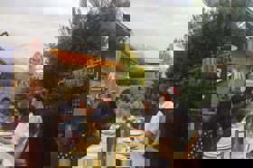 Group of people celebrating on stage